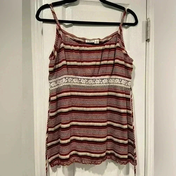 Cato Burnt Orange Black Lace Front Tie Back Spaghetti Strap Tank Top Size Med - Picture 1 of 7
